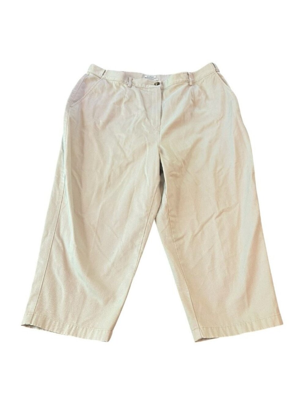 LL Bean Original Fit Beige Pleated Capri Pants Waist Extender 301529 18P Utility